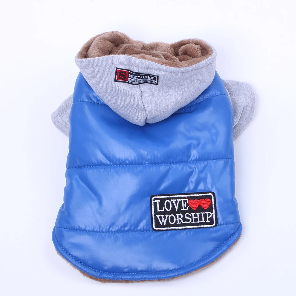 Теплое пальто для собак и кошек, бархатная куртка внутри для домашних питомцев щенков теплые толстовки с капюшоном, зимний комбинезон, 4 цвета - Цвет: Синий