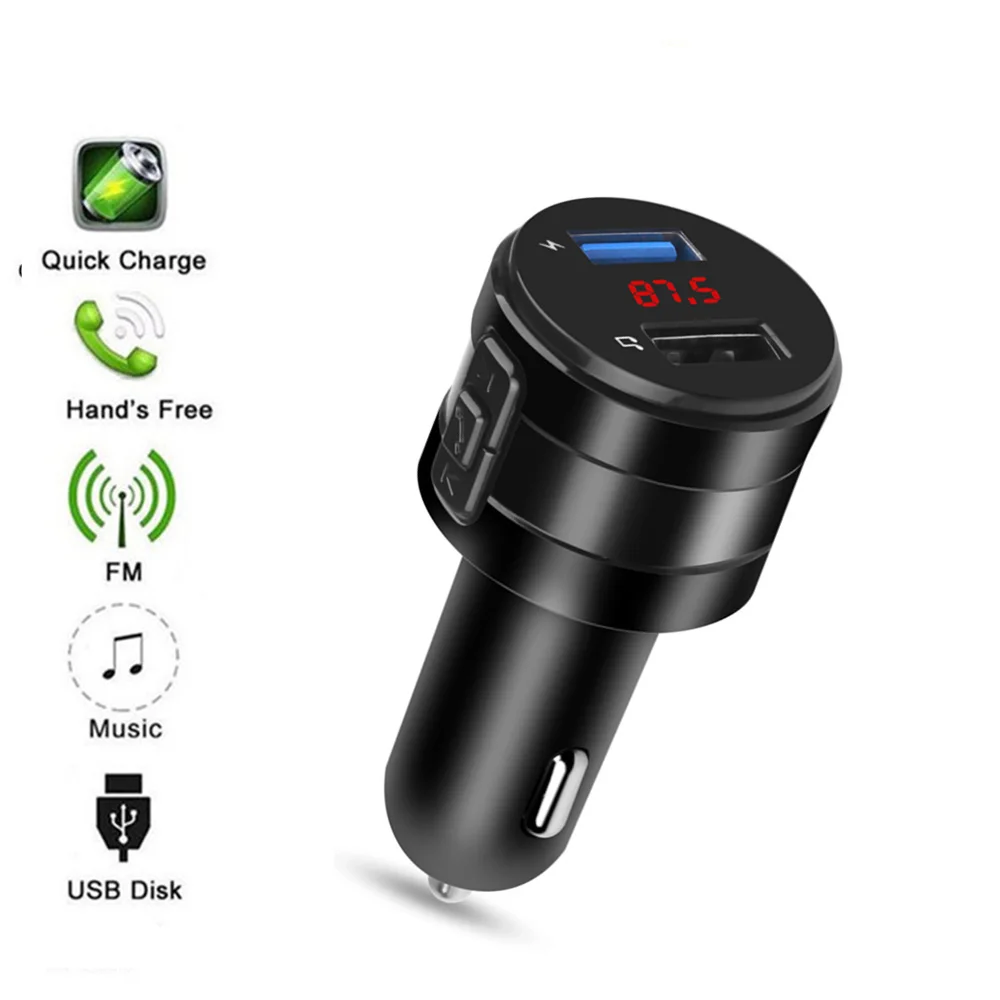 Transmisor FM Bluetooth para Coche Manos Libres Cargador USB Adaptador de Radio Reproductor MP3