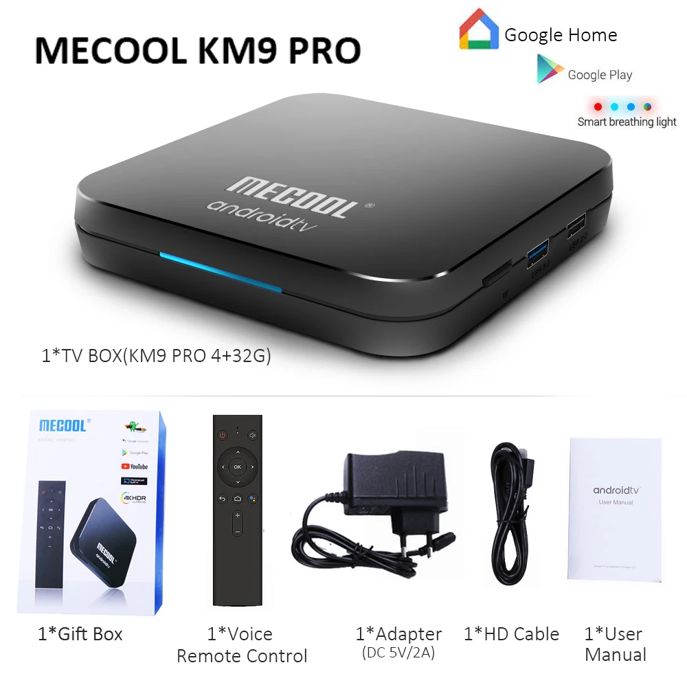 MECOOL KM9 PRO Android 9 0 tv Box Amlogic S905X2 4G DDR4 32G rom 4K Google Сертифицированный Голосовое управление