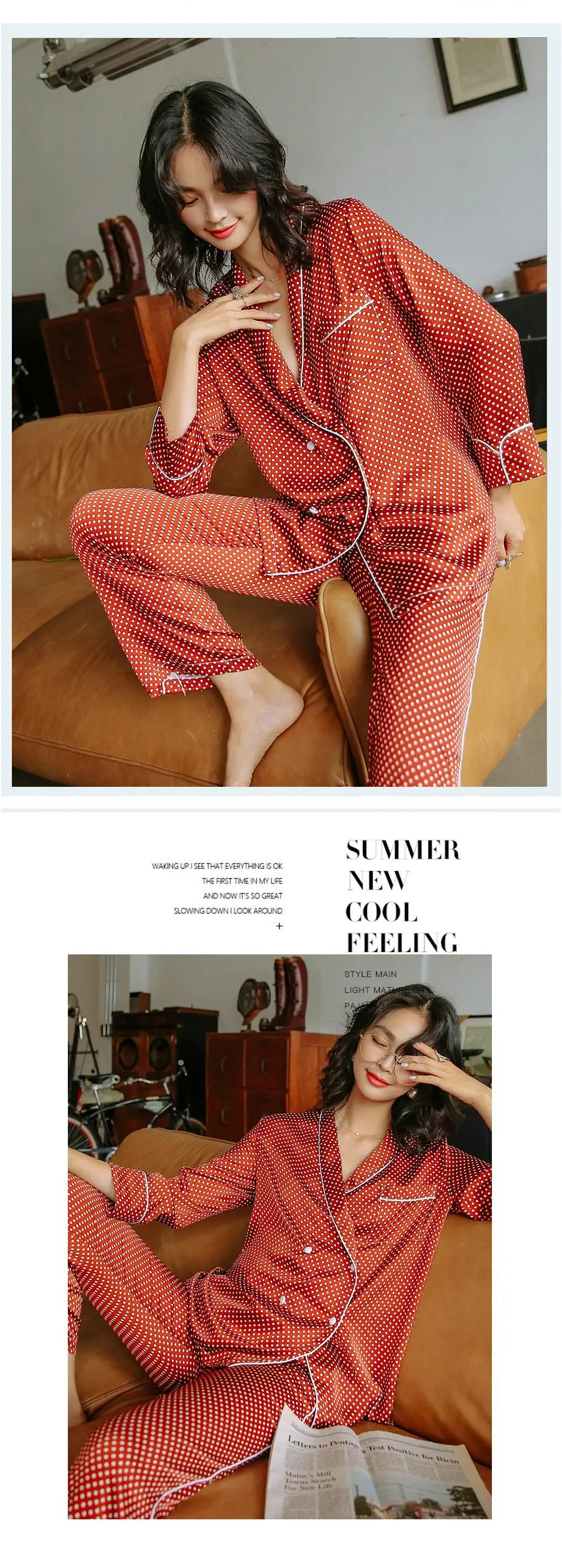Осенняя пижама с длинными рукавами, Женский комплект из двух предметов, Ретро стиль, Корейская Свободная Домашняя одежда, сексуальная пижама, Атласный пижамный комплект