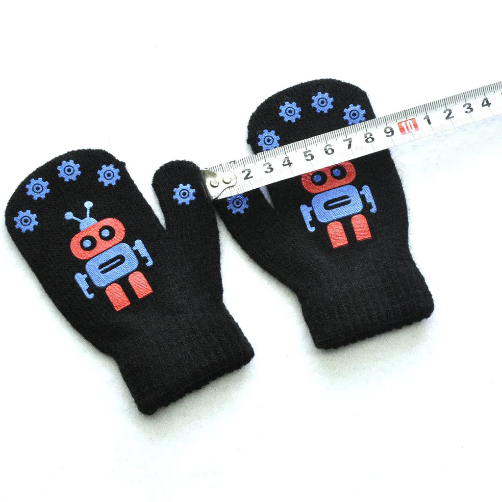 Зимние вязаные перчатки с рисунком медведя, перчатки с героями мультфильмов, детский зимний теплый принт в виде робота, милые вязаные Лоскутные перчатки