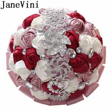 JaneVini роскошный хрустальный свадебный букет Roze Bloemen Свадебный букет цвета слоновой кости с бриллиантами и бусинами ювелирные изделия невесты Брошь букеты лента