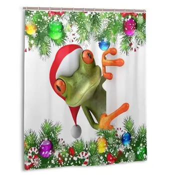 

Cute Frog in Xmas Hat Shower Curtain Polyester Waterproof 12 Hooks Fabric Modern Bathroom Home Decor SetInch