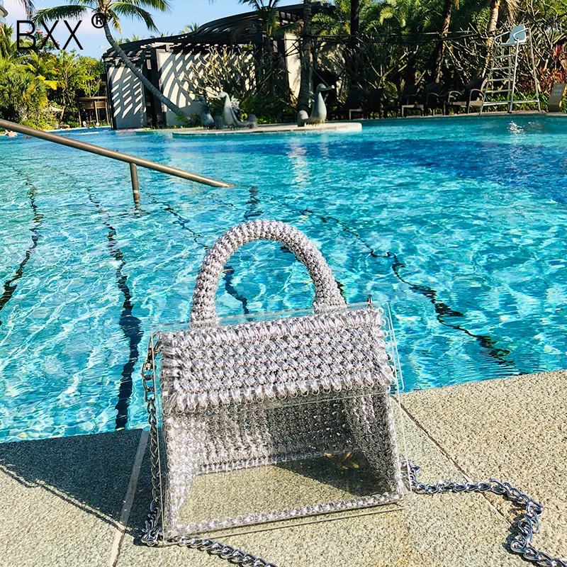 

[BXX] Women's Bag Acrylic Wool Crossbody Bag Hand-woven Handbags Ladies Bags Vintage Shoulder Messenger Bags Transparent HI658