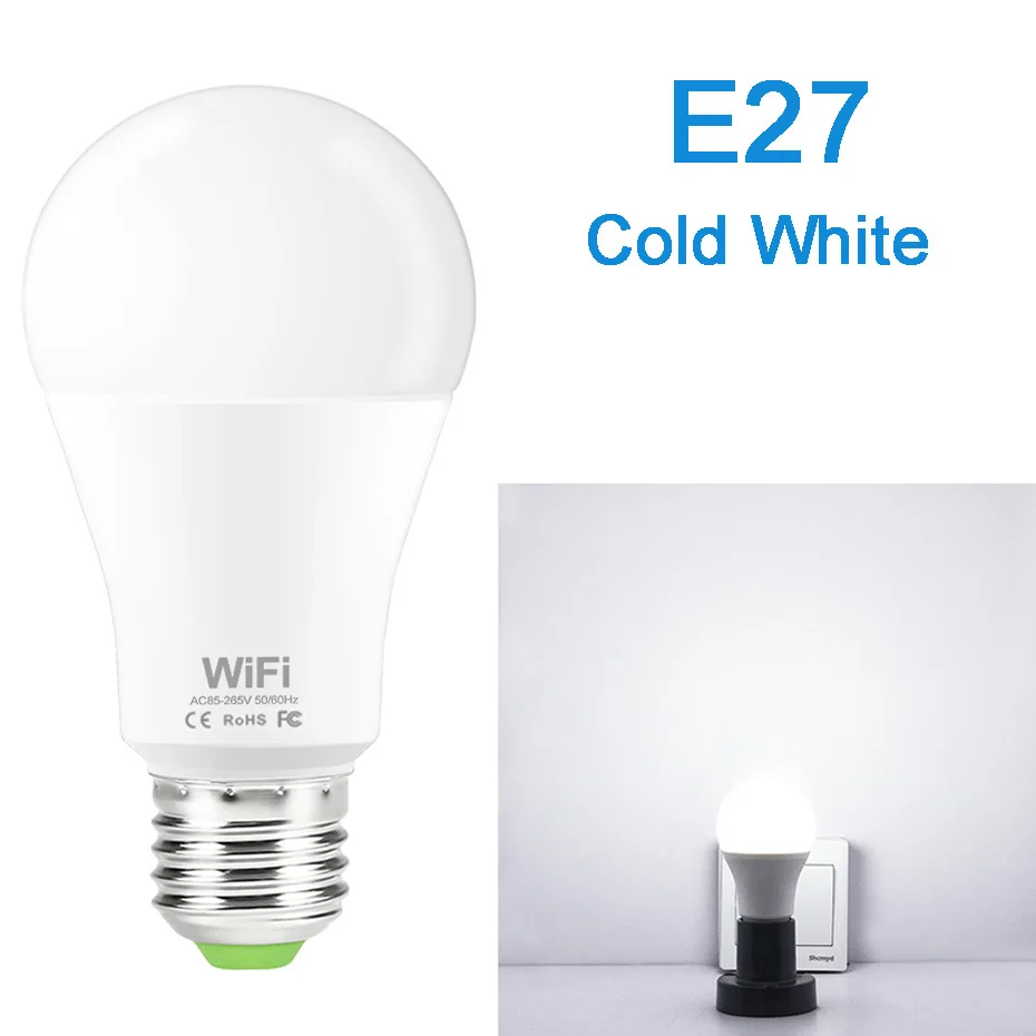 WiFi умная лампа B22 E27 светодиодный светильник 85-265 в приложение для умного дома беспроводной пульт дистанционного управления светильник с таймером Alexa Google Assistant - Испускаемый цвет: E27 Cool White