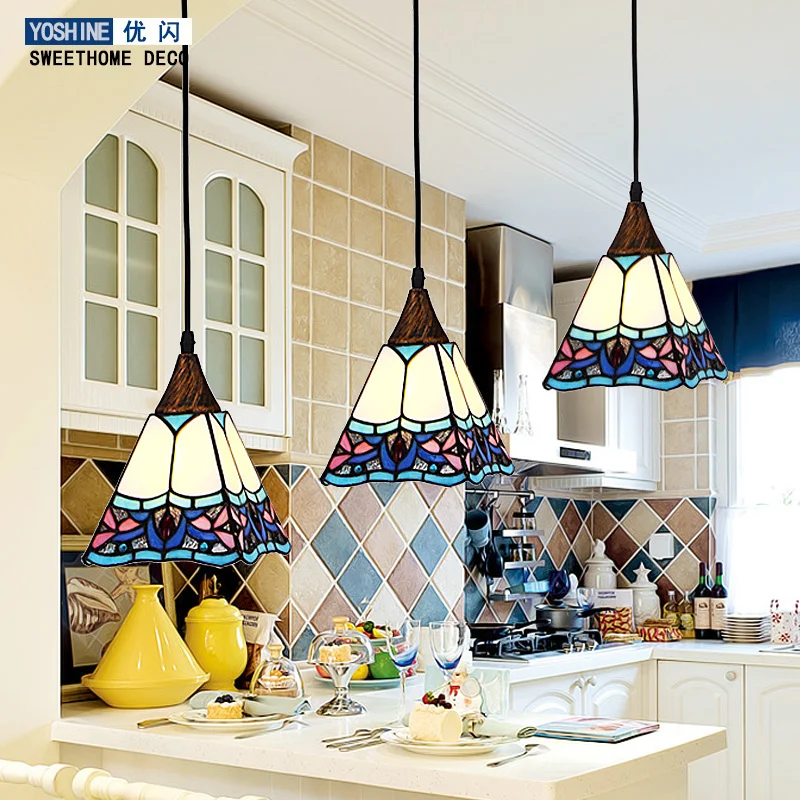 

Mediterranean Meal Three Head Tiffany Personality Restaurant Lamp European Style Hand Bar Table Lamp hanging lamp