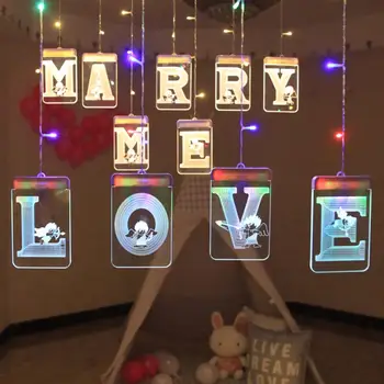 

3D LOVE MARRY ME Letter Lighting Strings Bedroom Hanging Luminous LED Fairy String Lamps for Wedding Festival Decor