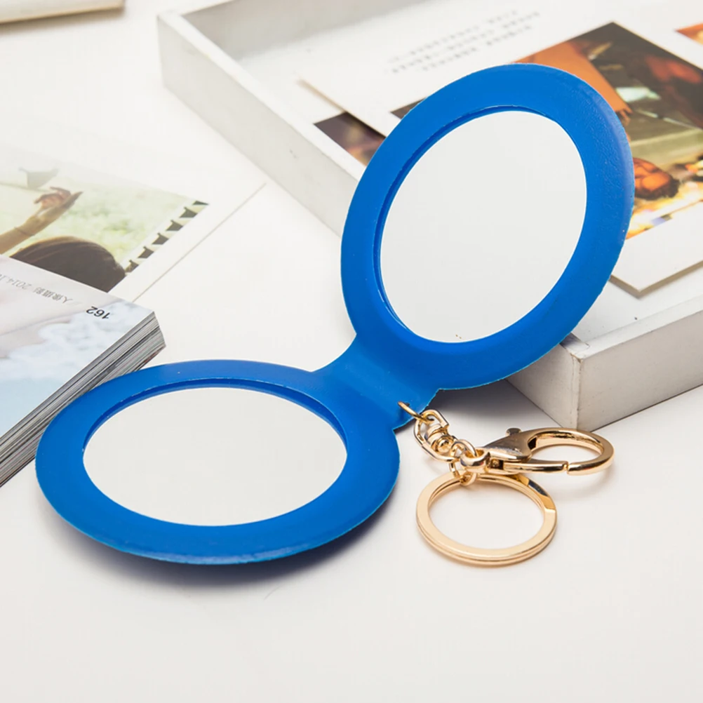 New double Dual sides frame portable girl mini PU Leather pocket makeup mirror Key Chain Keyring cosmetic compact mirrors