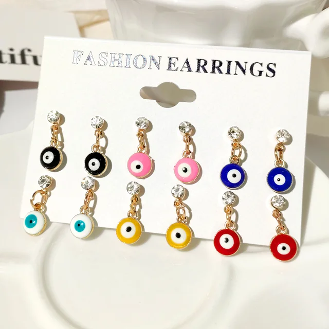 Flatfoosie 5Pair Pink Blue Heart Butterfly Drop Earrings Set For Women Boho Cute Star Moon Eye Dangle Earring 2022 Trend Jewelry 160007MC