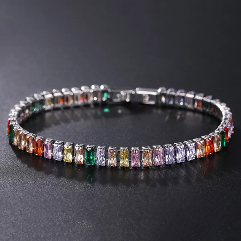 2.5*5mm Cubic Zirconia Bracelet Colorful CZ Tennis Bracelets For Women Men Punk Zircon Bracelet Wedding Silver Color Jewelry