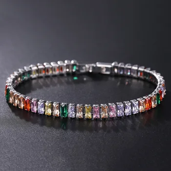 2.5*5mm Cubic Zirconia Bracelet Colorful CZ Tennis Bracelets For Women Men Punk Zircon Bracelet Wedding Silver Color Jewelry