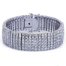 6 ряд AAA+ кубический цирконий браслет для женщин мужчин Хип Хоп Bling Iced Out теннисные браслеты браслет рэппер ювелирные изделия золото серебро