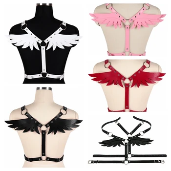 

Leather Lingerie Wings Back Sexy Crop Tops Strap Caged Metal Rivet Punk Harajuku Dance Costume Cosplay Women Body Harness Bra