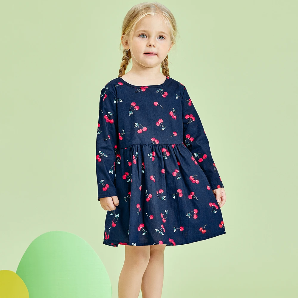 Spring and Summer Baby Toddler Girl Cherry Print Long-sleeve Dress ...