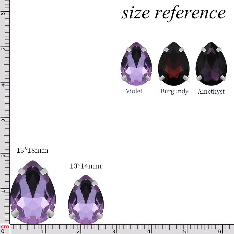 Fancy Purple Violet Top Stone Tear Drop Glass Crystal Strass High Quality Sew-on Rhinestones With Claws Sew On Clothes Crafts
