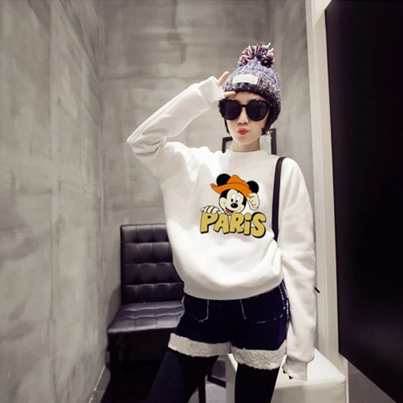  Women Sweatshirts Hoodies Character Printed Casual Pullover Cute Jumpers Top Long Sleeve O-Neck Fle