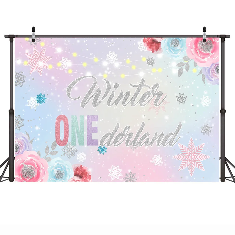 Зимний фон Onederland на день рождения для фотосъемки с радугой для детей 1 день рождения баннер фон снежинка цветы