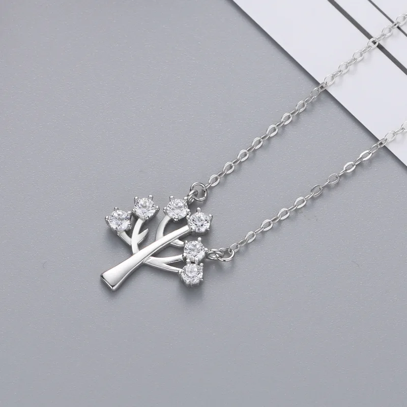 

Authentic S925 Sterling Silver Wishing Tree Cute Zircon Pendant Necklace Female Neck Chain Fine Jewelry For Women Accessories
