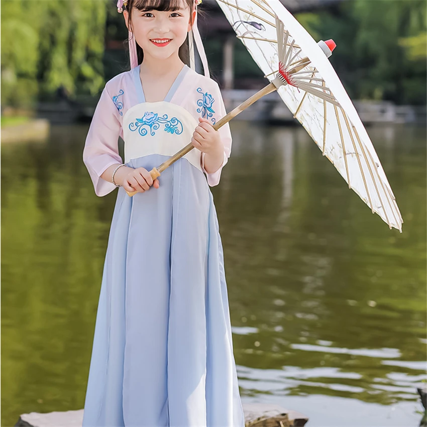 Традиционная китайская одежда Танцевальные костюмы Hanfu для девочек Праздничный