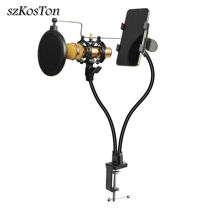 3 in 1 Phone Microphone Stand Mount With Microphone Filter Flexible Long Arm Bracket 360 Degree Adjust microfono Mic Stand Kits