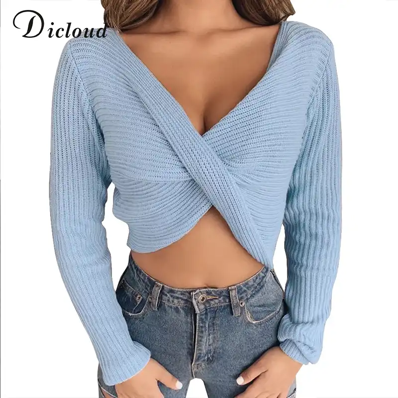 twisted front knit long sleeve sweater