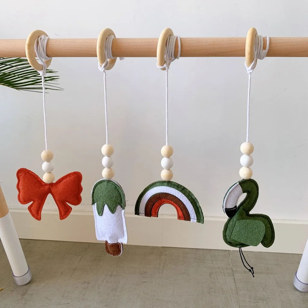 Baby Play Gym Frame Wooden Beech Activity Gym Frame Stroller Hanging Pendants Toys Teether Ring Nursing Rattle Toys Room Decor