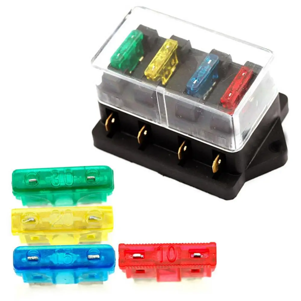 Fuse Box 12V/24V Car Vehicle Van Circuit ATO 4 Blade Block Holder Fuse