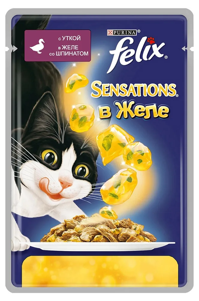 Корм влажный Felix Sensations для кошек с уткой, 85 г(24 шт