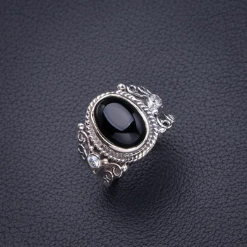 

StarGems Natural Black Onyx Handmade 925 Sterling Silver Ring 9 D4188