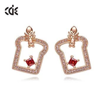 

CDE High Quality Sliced Bread Cubic Zirconia Earrings Jewelry Rose Gold Color Ant Stud Earrings for Women Christmas Gift 2020