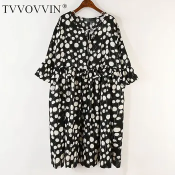 

Loose French Vintage Style Dot Elegant Dress Loose Flare Sleeve Loose Large Size Chiffon Dress 2020 Summer Dress Women DMY4022