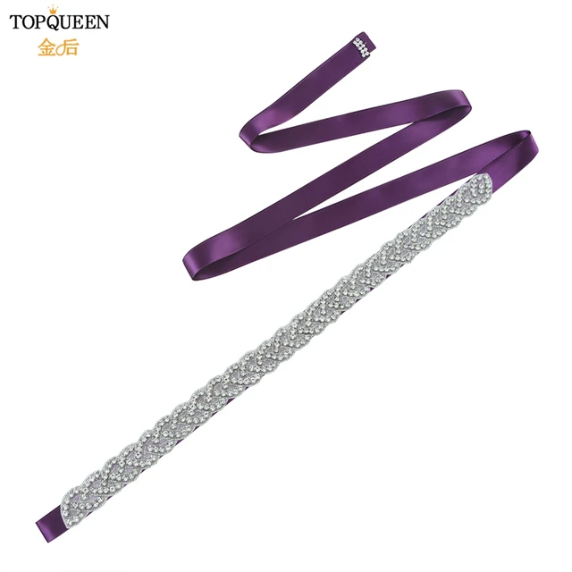 TOPQUEEN S216 Women's Rhinestones Belt Handmade Wedding Dresses Belt Marriage Bridal Ribbion Belts Wedding Bride Sash Party Belt Purple ribbon