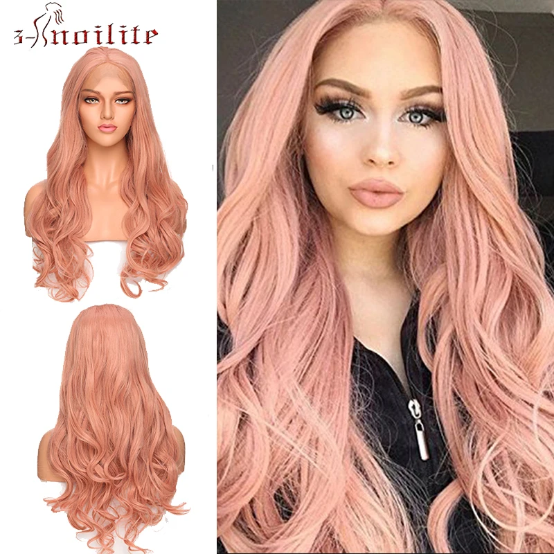 

SNOILITE Synthetic Wigs Lace Front Wig Long Wavy Wigs Ombre Pink Purple Grey Lace Wig Heat Resistant Wigs For Women Cosplay Wig