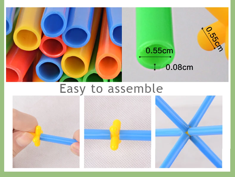 500pcs 4D Straw Building Blocks DIY Plastic Assembled Blocks Toy Straw Inserted Construction Toy Colorful Educational Kids Gift