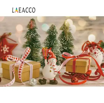 

Laeacco Photo Background Christmas Sledge Pine Gift Tree Lovely Snowman Polka Dot Baby Child Photography Backdrop Photo Studio