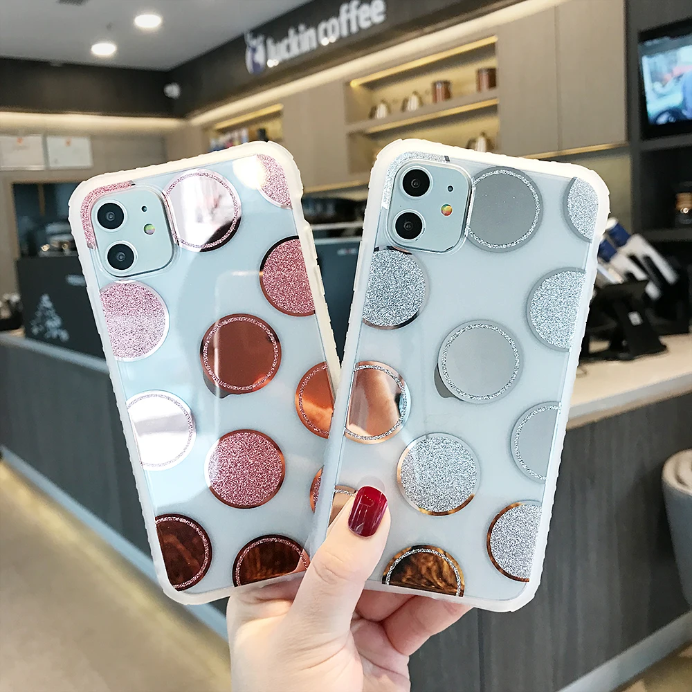 Роскошные зеркальные чехлы с гальваническим покрытием для iPhone 11, 6, 6 S, 7, 8, X, XR, XS Max, мягкие блестящие чехлы с волнистыми точками и сердечками