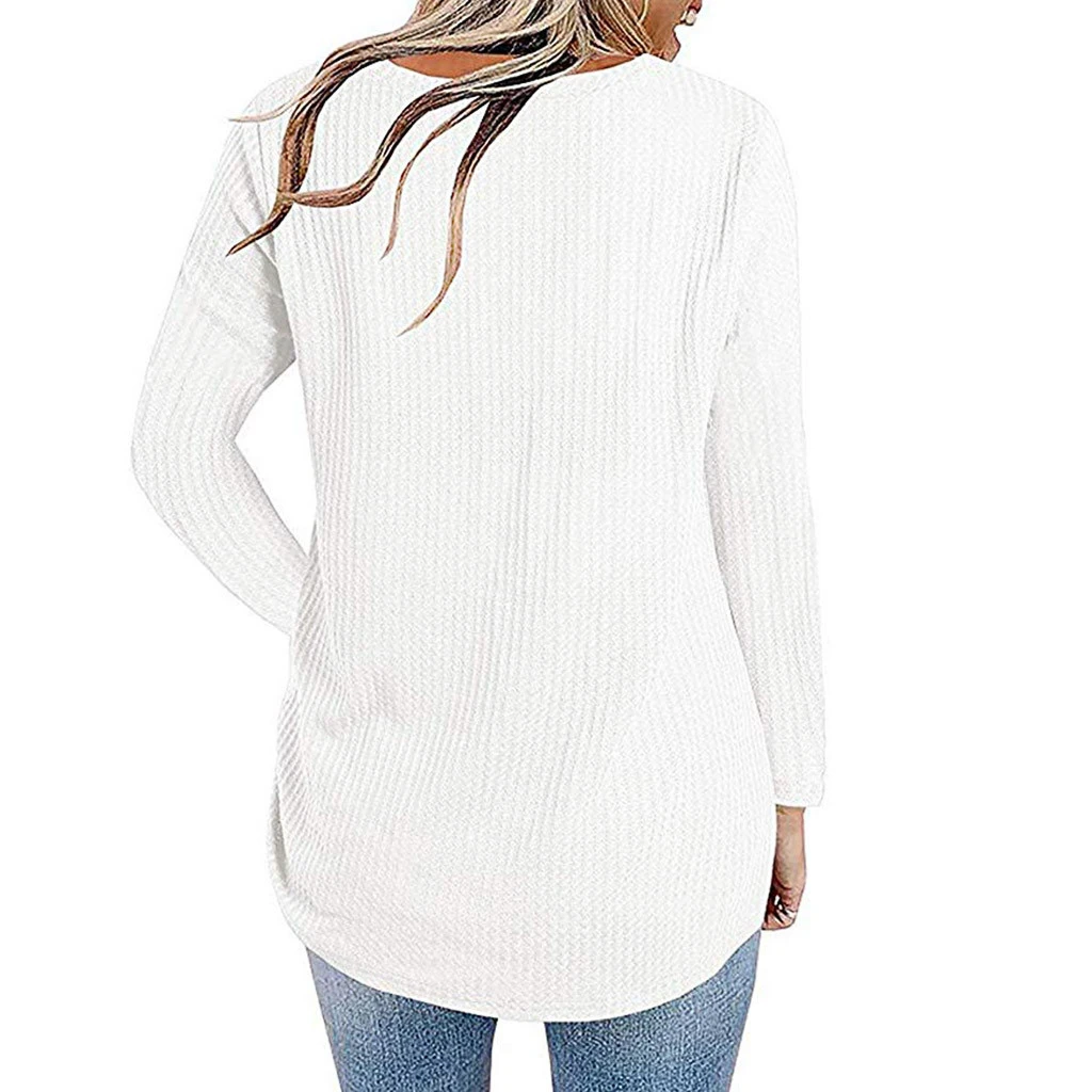 JAYCOSIN Chiffon Blouse Womens Casual Long Sleeve Autumn Knot Waffle Knit Tunic Blouse Cute Shirts Tops Winner Girl Lady 729