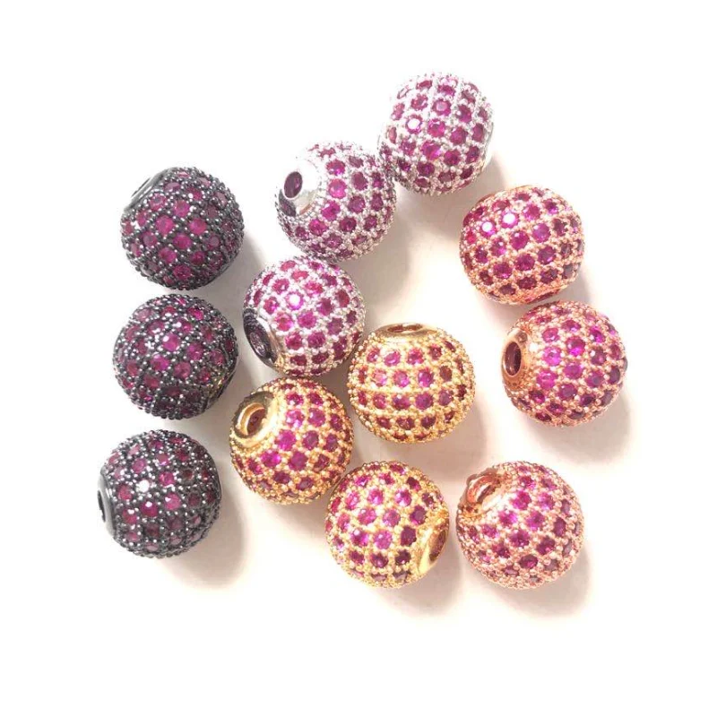 10 Stück 10 mm 12 mm Fuchsia Zirkonia Mikro gepflasterte Disco-Kugel-Abstandshalter-Perlen für Armbandherstellung, Taillenzubehör, Schmuck, DIY-Versorgung
