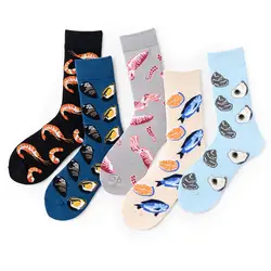 Унисекс хлопковые носки с круглым вырезом модные милые мягкие дышащие носки с принтом морепродуктов для мужчин и женщин размер 37-45