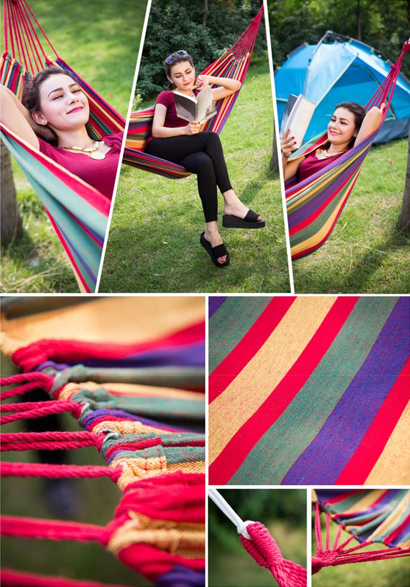 Rainbow Outdoor Hammock Leisure Double 2 Person canvas Hammocks Ultralight Camping Hammock with backpack