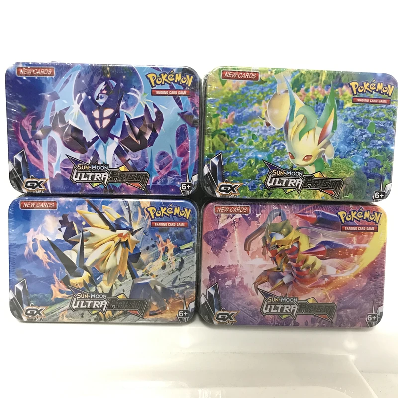 42 pièces/ensemble Anime Pokemon métal boîte cartes soleil lune Eevee TAKARA TOMY bataille jouets à collectionner Pikachu carte bancaire jouet enfants cadeaux