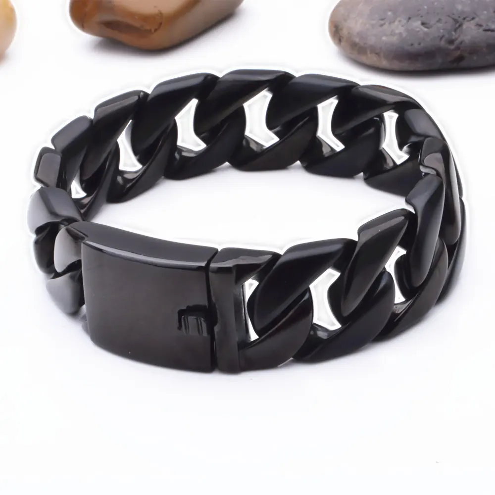 24 мм Широкие мужские браслеты дружбы хип-хоп черный из нержавеющей стали Шарм мужской браслет для мужчин с новым дизайном звеньевые украшения