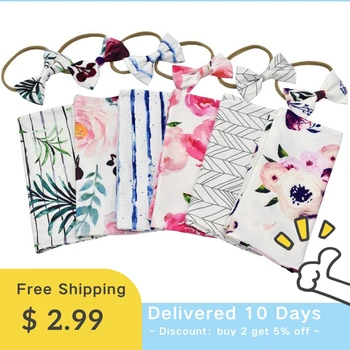 

Muslin Baby Blankets Sleeping Bag Wrap Headband Floral Cloth 2Pcs Set Swaddles Newborn Photography Accessories 100% Cotton
