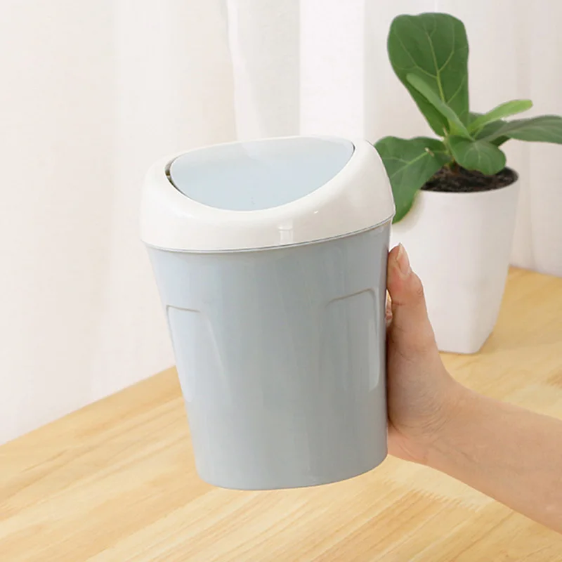 Countertop Mini Trash Can Plastic Swing Lid Table Wastebasket for Office Home DEC889