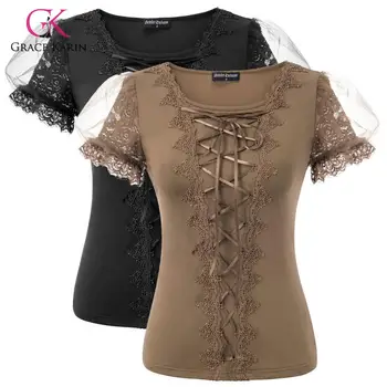 

SD Women's Lacing Decorated Tops Short Lace Sleeves Square Neck Renaissance Please Allow Slight Manual Measurement Deviation For