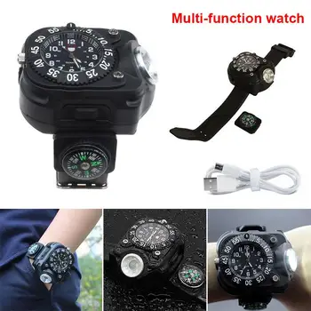 

Black Compass Flash Lamp Wrist Watch Lamp Flashlight Watch Torch Outdoor Sports Watch Flashlight Survival Light Waterproof