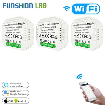 

3Pc 2 Gang WiFi SmartLight Switch Hidden Diy Module Smart Life/Tuya APP Remote Control Works with Alexa Echo Google Home 1/2 Way