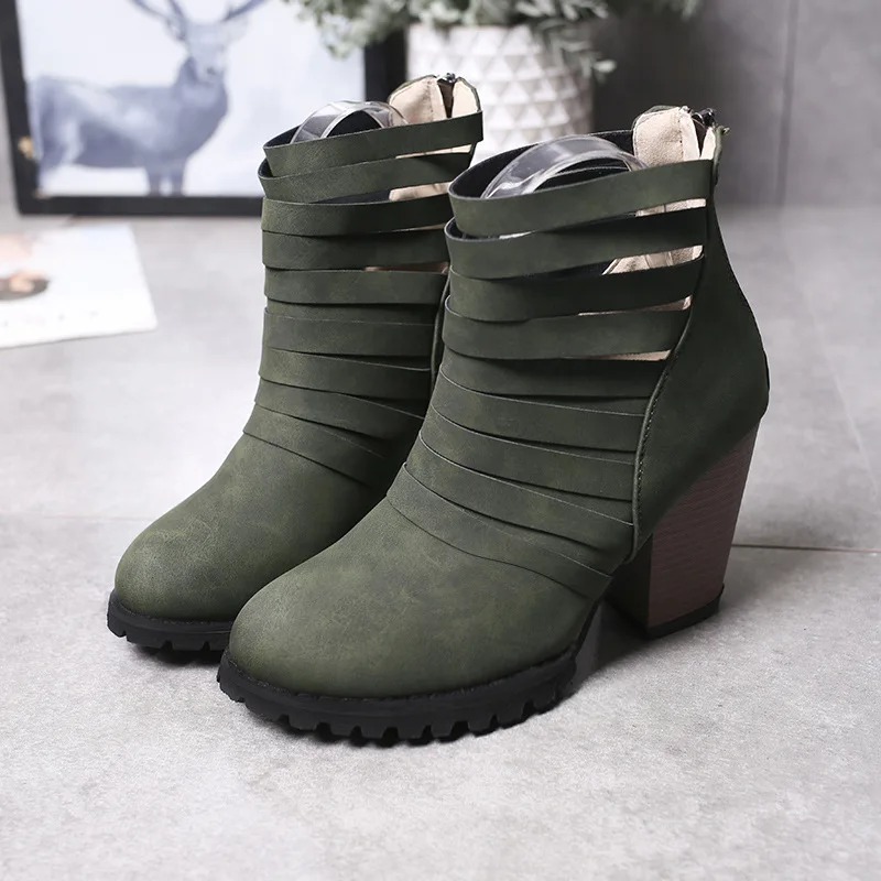 

2109 Autumn And Winter New Suede Thick With Round Head Fashion Back Zipper Hollow Back Zipper Breathable Female Martin Boots