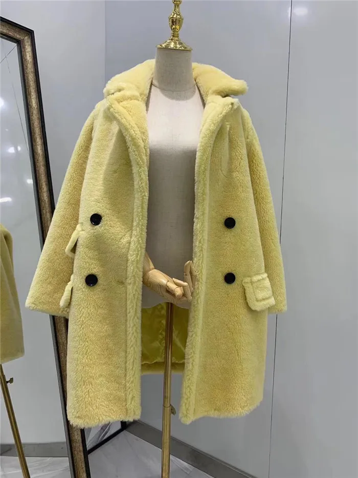 Зима, новая мода, Женское пальто с мишкой Тедди, Натуральная шерсть, овечий мех, длинное пальто, куртка, Толстая теплая