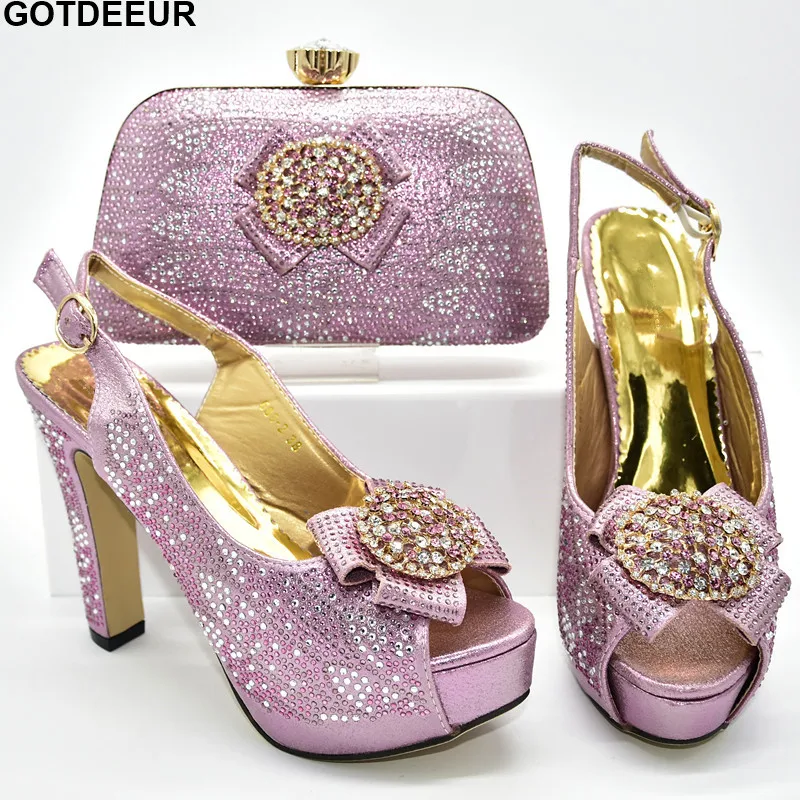 

Latest Design Italian Shoes with Matching Bags 2020 African Shoe and Bag Set Decorated with Rhinestone Shoes Woman High Heel